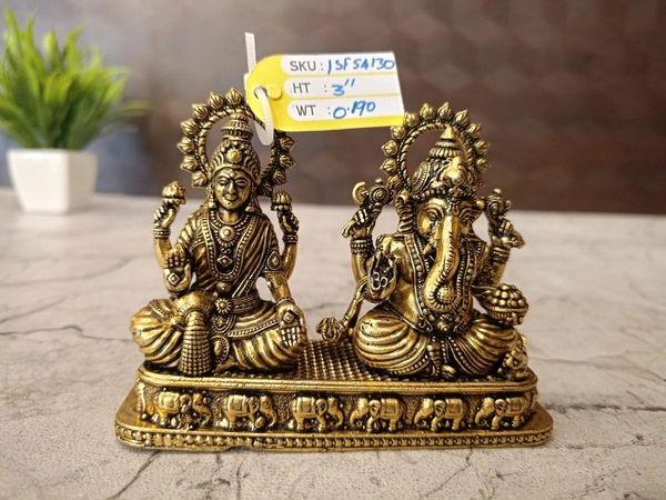 Brass Fine Art Lakshmi Ganesha On Rectangle Base With Elephant Design