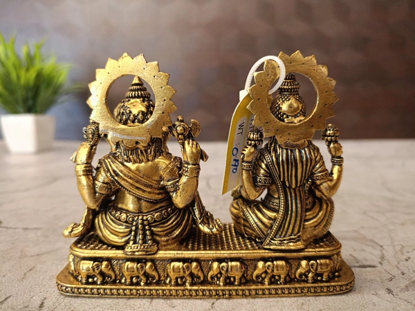 Brass Fine Art Lakshmi Ganesha On Rectangle Base With Elephant Design