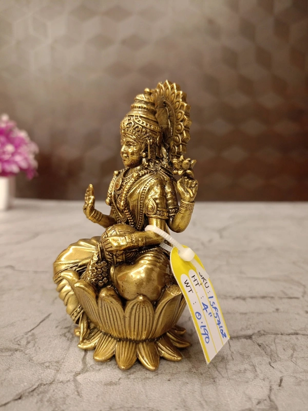 Brass Fine Art Lakshmi Idol Sitting On Lotus Base