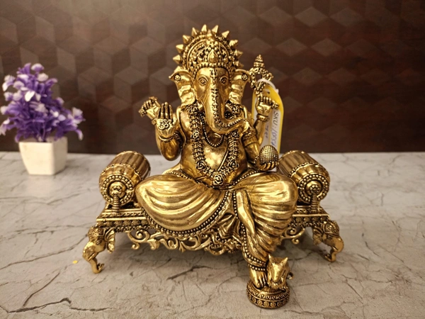Brass Fine Art Ganesha Sitting On Sofa Idol