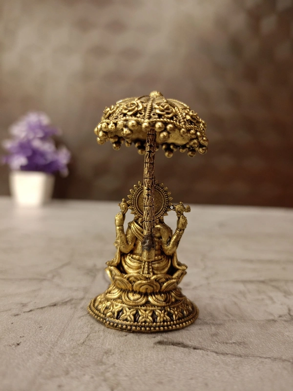 DecorsOne Brass Fine art Lotus Ganesha with an Umberalla 2.5″
