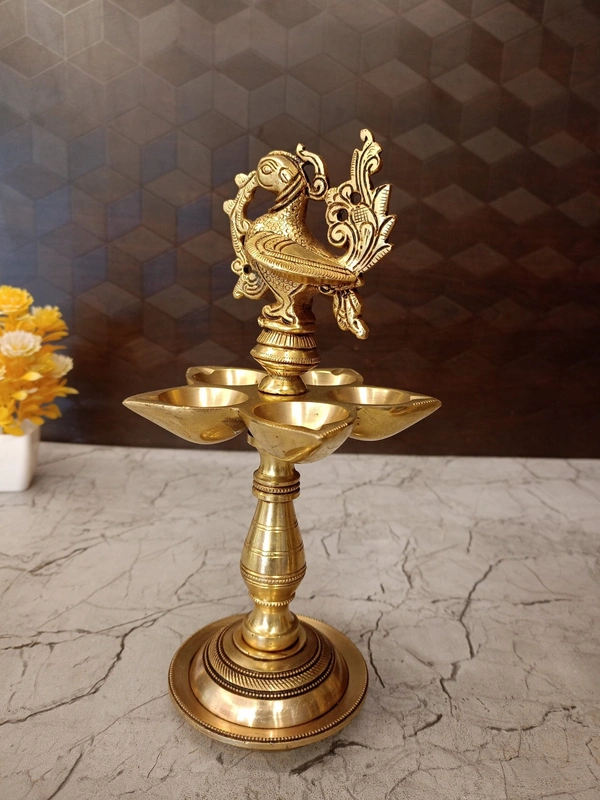DecorsOne Brass Five Face Anna Kuthu Vilakku For Pooja 10″