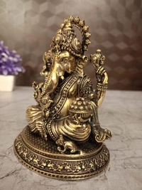  Brass Ganesha Sitting On Oval Base Idol 