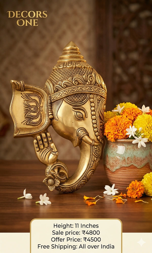 DecorsOne Brass Ganesha Face wall Mount 11"