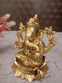 Buy Brass Ganesha Sitting On Lotus , Pure Antique And Handicraft Idol 
