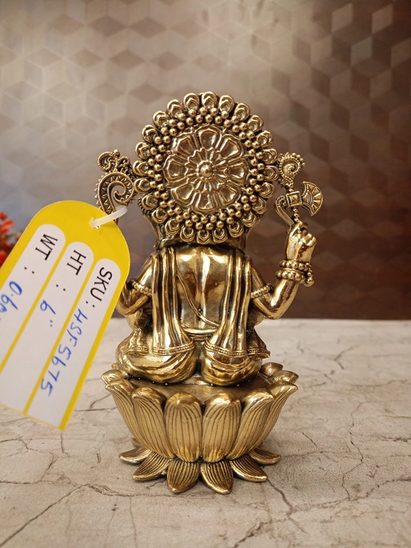 Brass Fine Art Ganesha Sitting On Lotus Idol For Pooja 