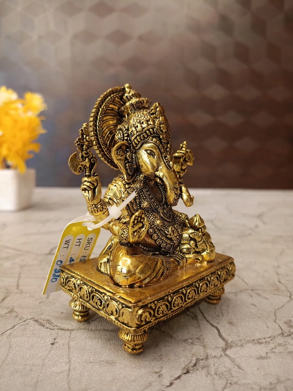 Brass Fine Art Ganesha Sitting On Chowki Stand