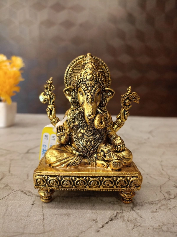 Brass Fine Art Ganesha Sitting On Chowki Stand