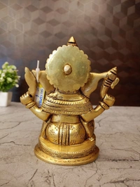 Brass Ganesha Sitting On Round Base , Pure And Antique Finish / Handicraft Statue , God of New Beginnings
