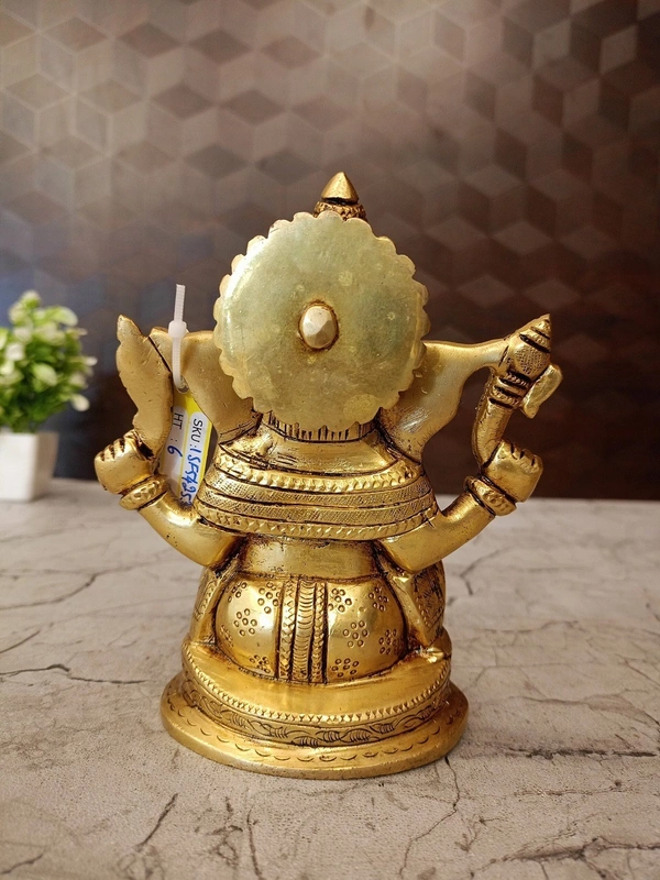Brass Ganesha Sitting On Round Base , Pure And Antique Finish / Handicraft Statue , God of New Beginnings