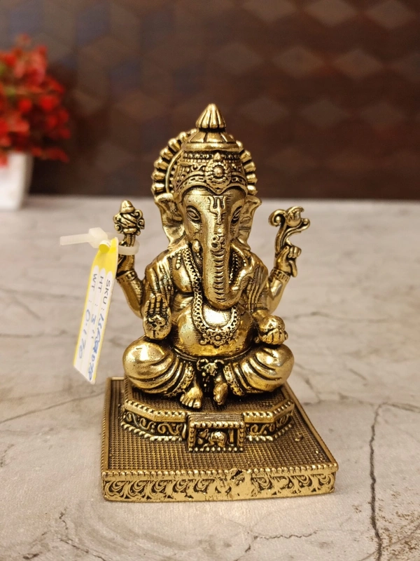 Brass Fine Art Ganesha Sitting On Chowki Stand