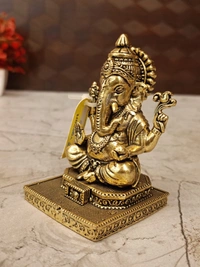 Brass Fine Art Ganesha Sitting On Chowki Stand