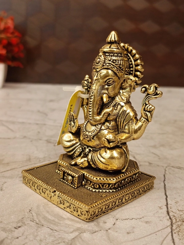 Brass Fine Art Ganesha Sitting On Chowki Stand