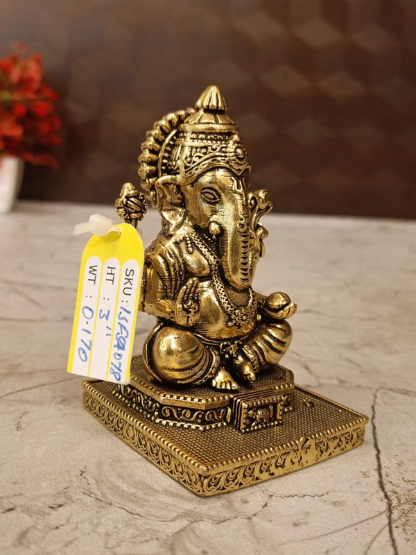 Brass Fine Art Ganesha Sitting On Chowki Stand