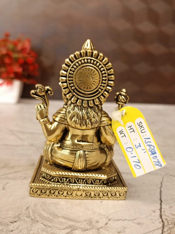 Brass Fine Art Ganesha Sitting On Chowki Stand