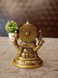 Base Ganesha Sitting On Oval Base / Symbol of Wisdom and Intellect / Pure Brass And Antique Finish , Handicraft Statue