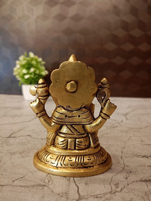 Base Ganesha Sitting On Oval Base / Symbol of Wisdom and Intellect / Pure Brass And Antique Finish , Handicraft Statue