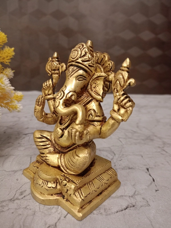 Buy Brass Ganesha Idol Best For Pooja / Handicraft And Antique Finish 