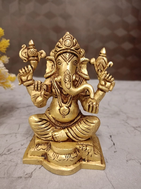Buy Brass Ganesha Idol Best For Pooja / Handicraft And Antique Finish 