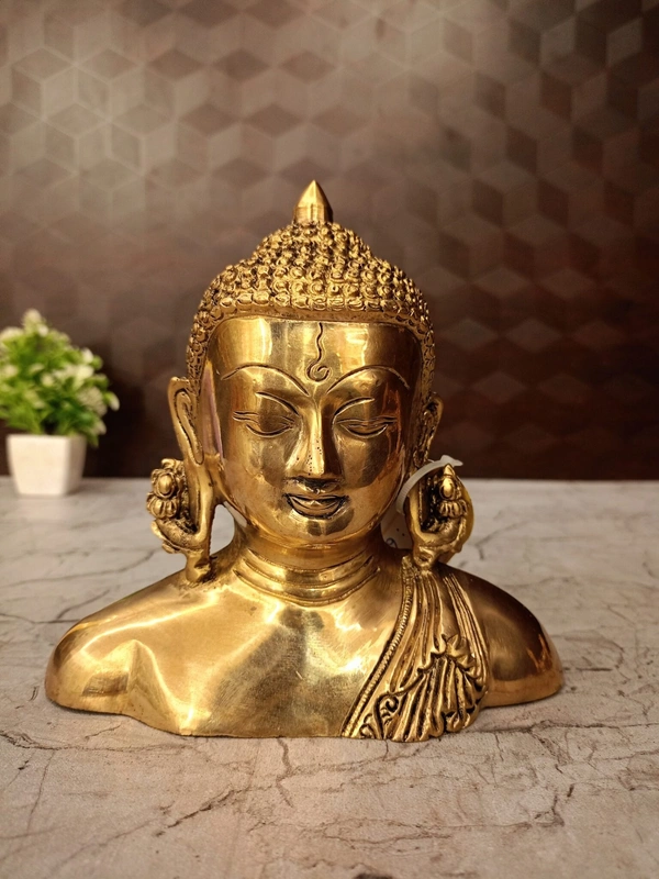 Brass Plain Semi Buddha Idol / Golden Finish 