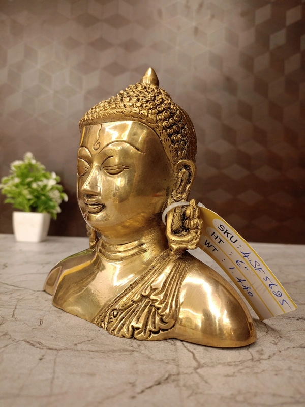 Brass Plain Semi Buddha Idol / Golden Finish 