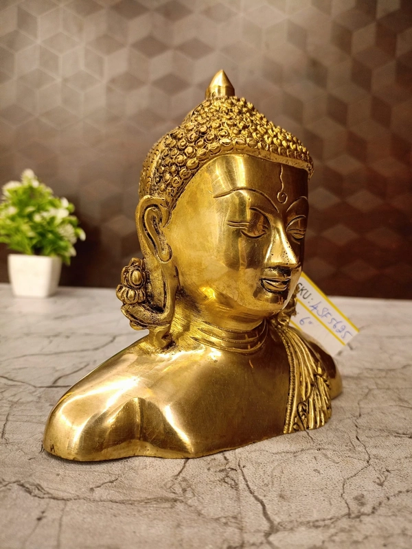 Brass Plain Semi Buddha Idol / Golden Finish 