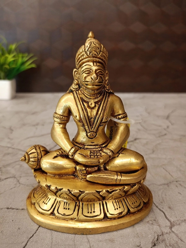 Brass Hanuman Idol Sitting On Oval Base