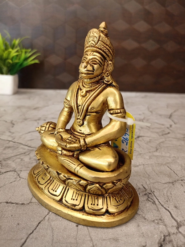 Brass Hanuman Idol Sitting On Oval Base