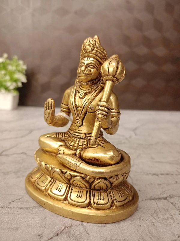 Brass Hanuman Idol Sitting On Lotus Oval Base 
