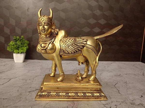 Buy Brass superfine Kamadenu Statue , Handicraft & Golden Antique Finish