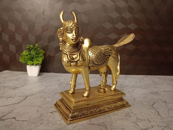 Buy Brass superfine Kamadenu Statue , Handicraft & Golden Antique Finish