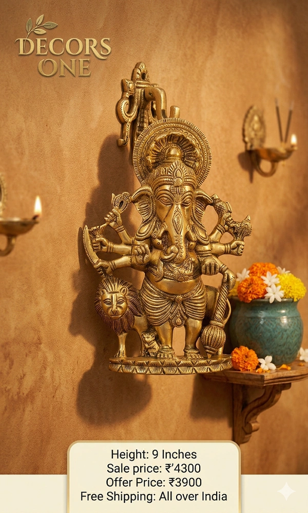 DecorsOne Brass Kantristi Ganesha Wall Mount 9"