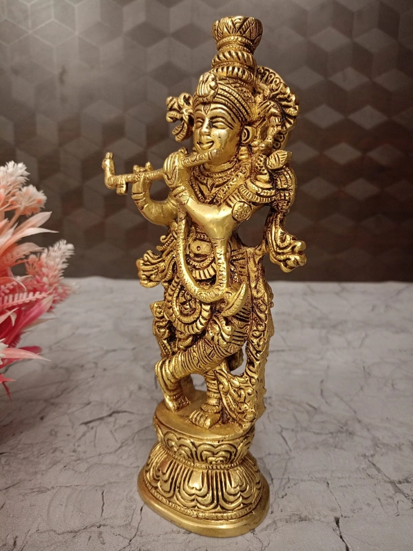 Brass Well Designed Krishna Idol 