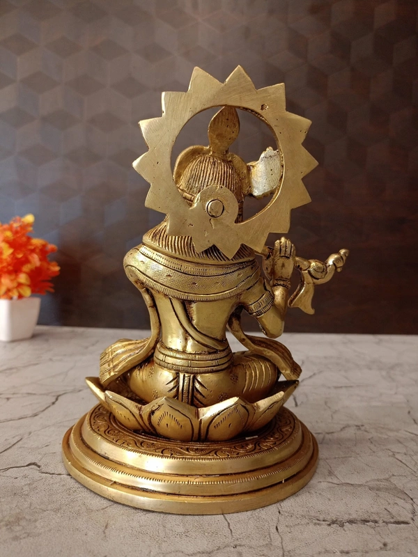 Brass Krishna Sitting On Lotus