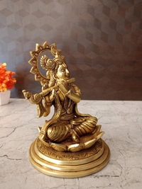 Brass Krishna Sitting On Lotus