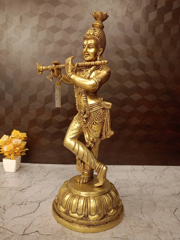 DecorsOne Divine Brass Krishna Idol Bring Joy, Love & Prosperity Home / Antique And Handicraft Statue