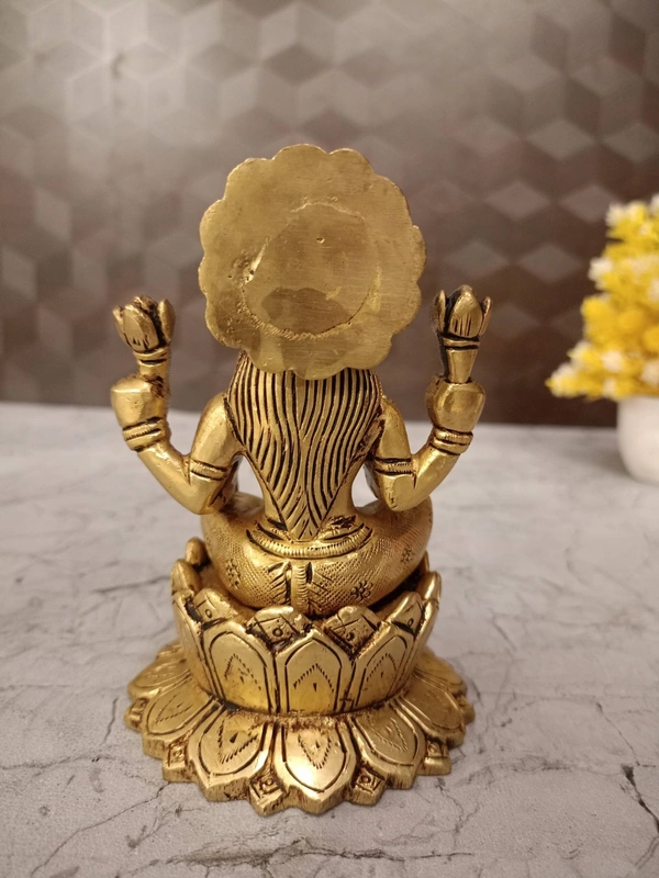  Brass Lakshmi Idol Sitting On Lotus 
