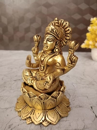  Brass Lakshmi Idol Sitting On Lotus 