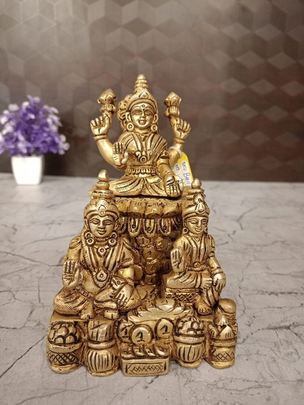 Brass Lakshmi Kubera Idol with coins