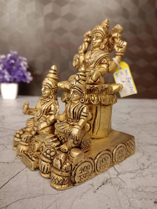 Brass Lakshmi Kubera Idol with coins