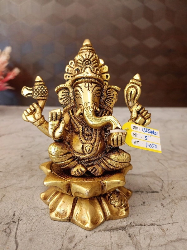 Buy Brass Ganesha Sitting On Lotus Base / Pure Antique And Handicraft Idol , Bringer of Good Luck and Prosperity