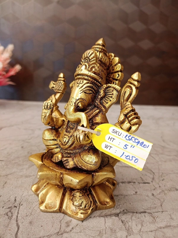 Buy Brass Ganesha Sitting On Lotus Base / Pure Antique And Handicraft Idol , Bringer of Good Luck and Prosperity