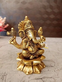 Buy Brass Ganesha Sitting On Lotus Base / Pure Antique And Handicraft Idol , Bringer of Good Luck and Prosperity
