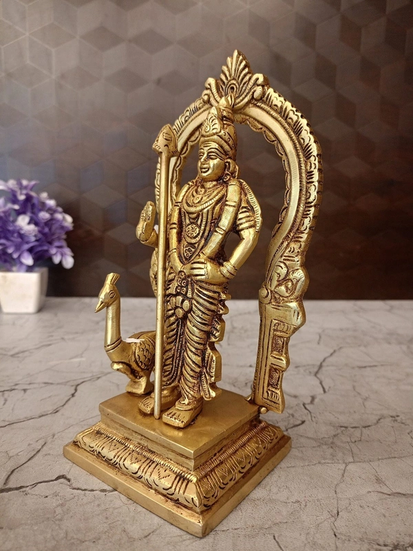 Brass Arch Murugan Idol For Pooja, Pure Antique And Handicraft Statue 