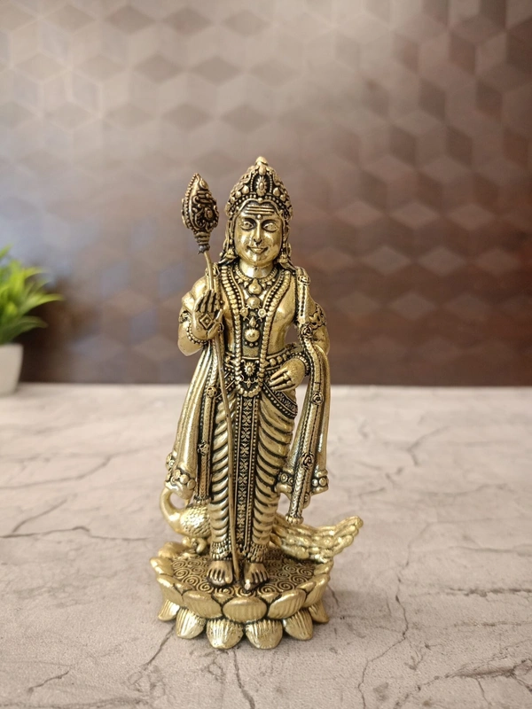 Brass Fine Art Murugan Idol Standing On Lotus