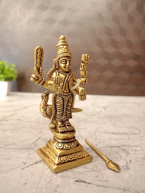 Brass Murugan Idol For Pooja And Gift , Pure Antique And Handicraft Statue 