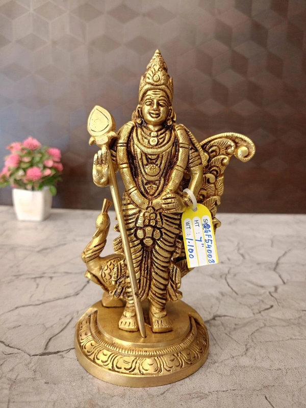 Brass Murugan Idol Embrace Divine Wisdom and Courage 