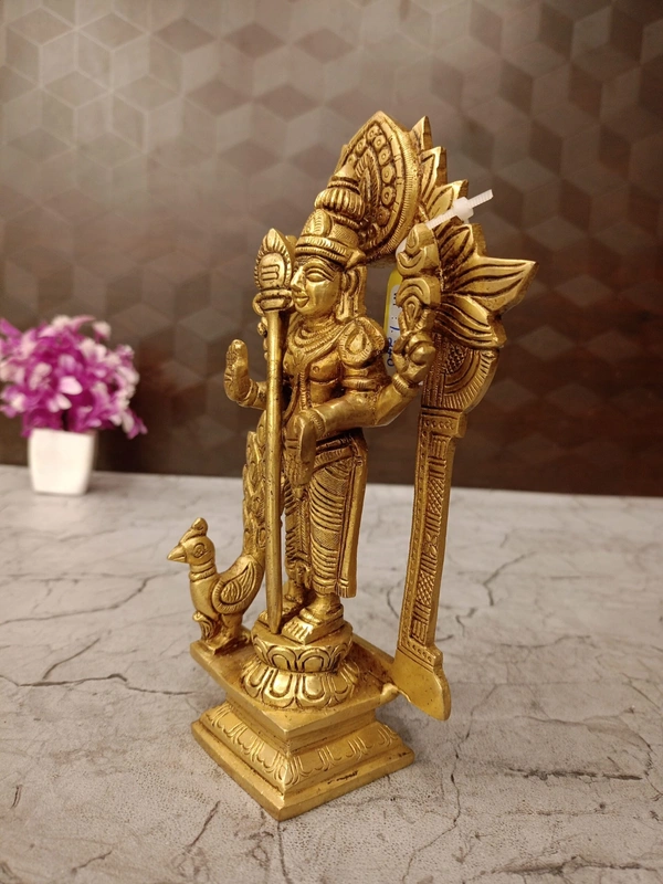 Brass Murugan Idol With Design Arch