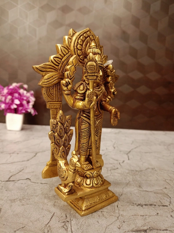 Brass Murugan Idol With Design Arch