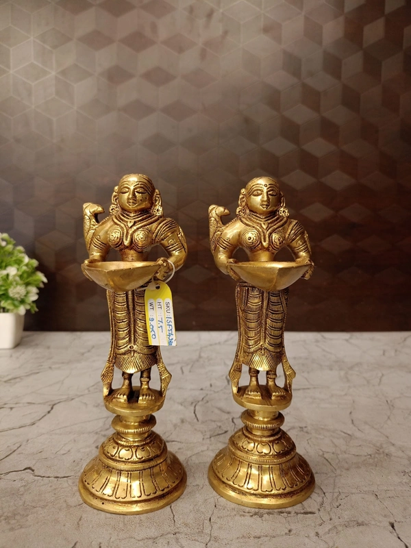 DecorsOne Brass Paavai Diya Idol Pair 7.5"